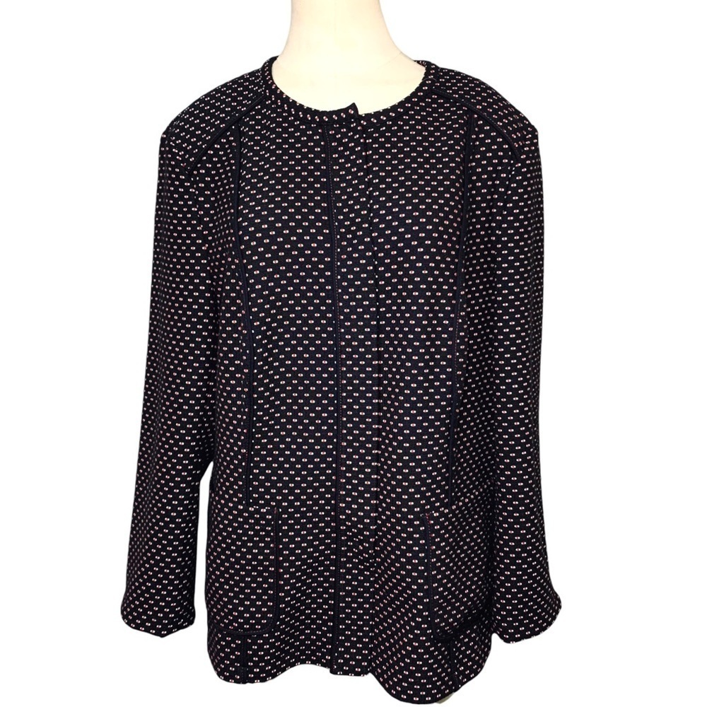 Basler Womens Cardigan Jacket Sz 44/L Black Red Textured Jersey Knit Classic Top